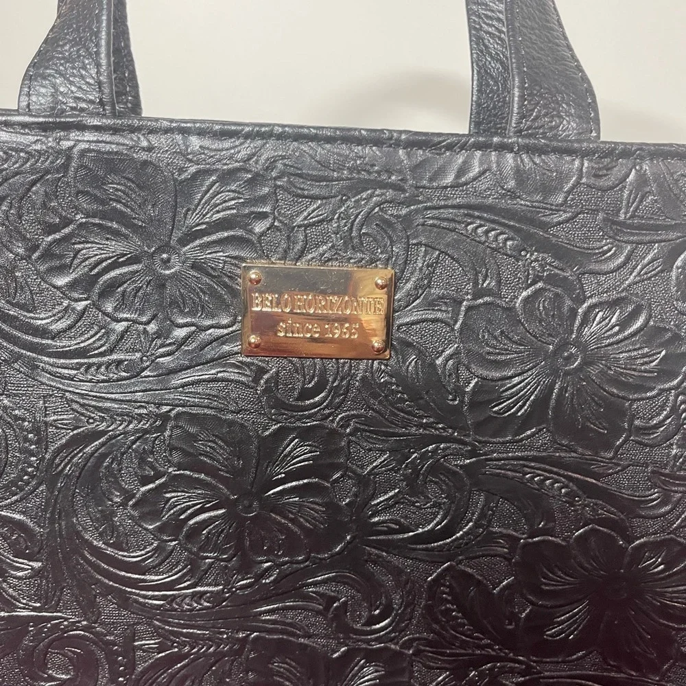 Elegant Black Floral Embossed Shoulder Bag
